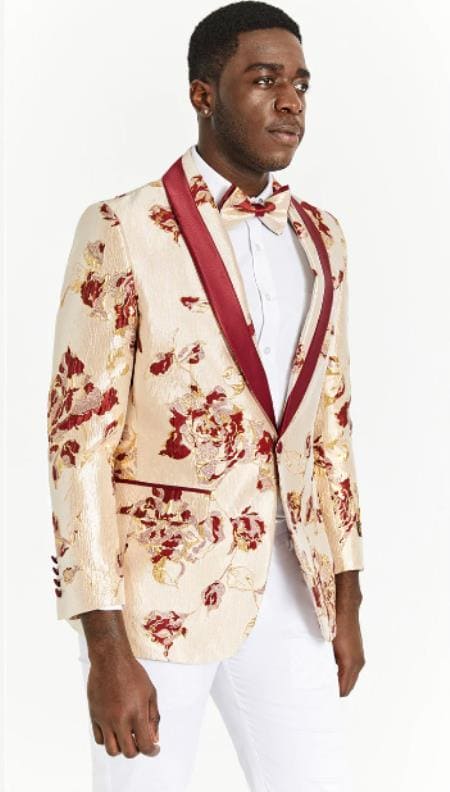 Mens Dinner Jacket For Sale - Ivory and Burgundy Dinner Jacket - AlbertoNardoniStore