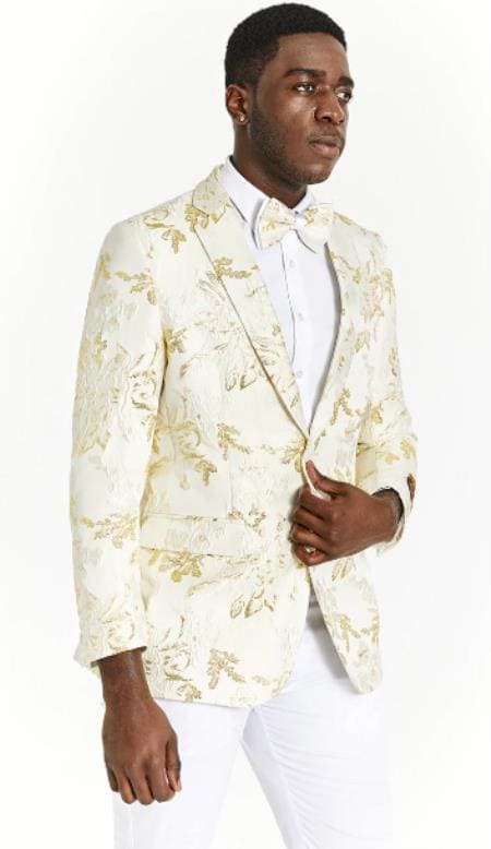 Mens Dinner Jacket For Sale - Ivory and gold Dinner Jacket - AlbertoNardoniStore