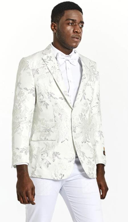 Mens Dinner Jacket For Sale -White and Silver Dinner Jacket - AlbertoNardoniStore