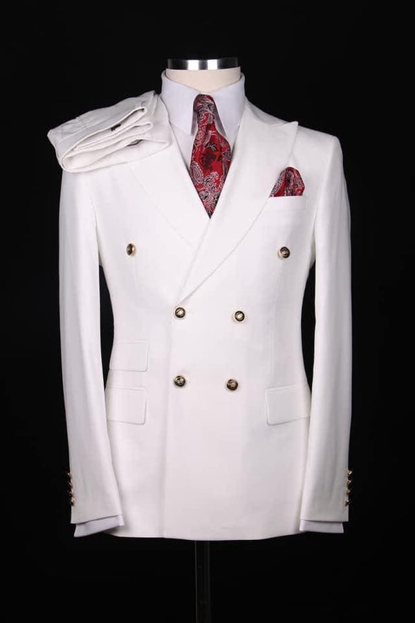 Mens Double Breasted Blazer - %100 Wool White Double Breasted Sport Coat - AlbertoNardoniStore