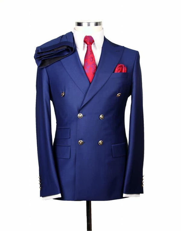 Mens Double Breasted Suit - %100 Wool Fabric - Flat Front Pants - AlbertoNardoniStore