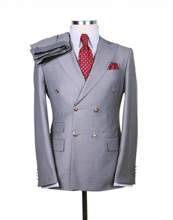 Mens Double Breasted Suit - %100 Wool Fabric - Flat Front Pants - AlbertoNardoniStore