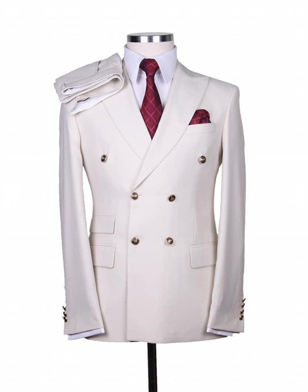 Mens Double Breasted Suit - %100 Wool Fabric - Flat Front Pants - AlbertoNardoniStore