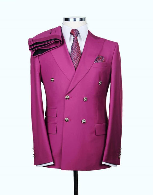 Mens Double Breasted Suit - %100 Wool Fabric - Flat Front Pants - AlbertoNardoniStore