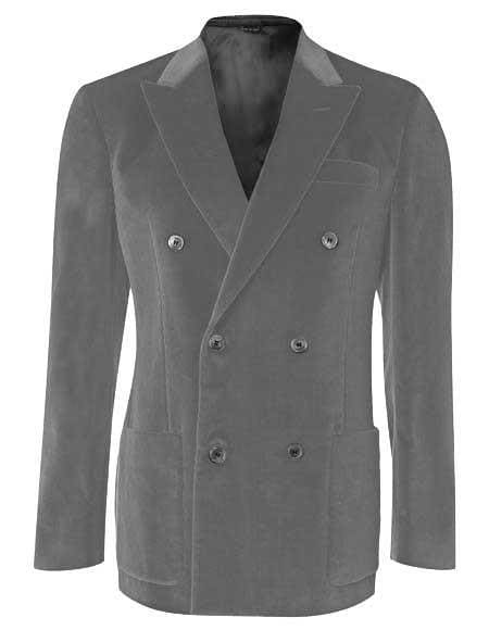 Mens Double Breasted Velvet Blazer - Dark Gray blazer - AlbertoNardoniStore