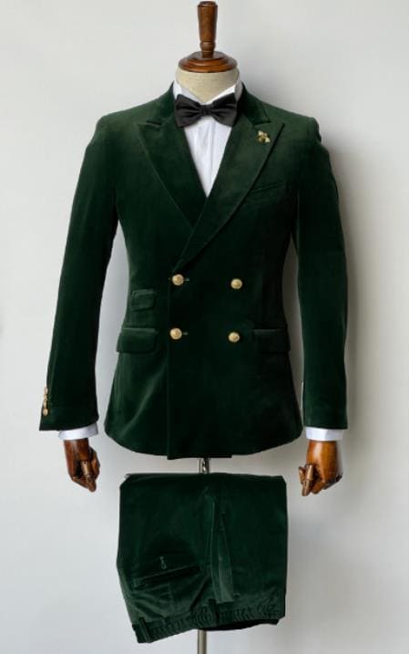 Mens Double Breasted Velvet Blazer - Green blazer - AlbertoNardoniStore