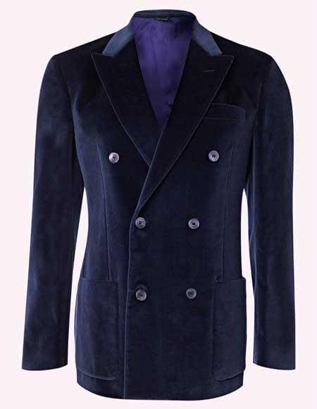 Mens Double Breasted Velvet Blazer - Navy Blue blazer - AlbertoNardoniStore