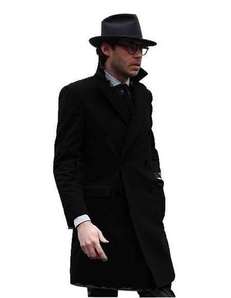 Mens Driving Coat - Mens Carcoat - Black Wool Coat - AlbertoNardoniStore