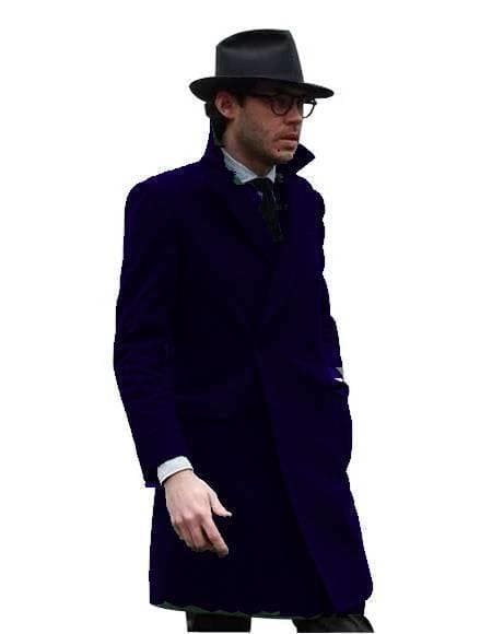 Mens Driving Coat - Mens Carcoat - Dark Navy Blue Wool Coat - AlbertoNardoniStore