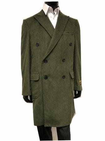 Mens Driving Coat - Mens Carcoat - Dark Olive Green Wool Coat - AlbertoNardoniStore