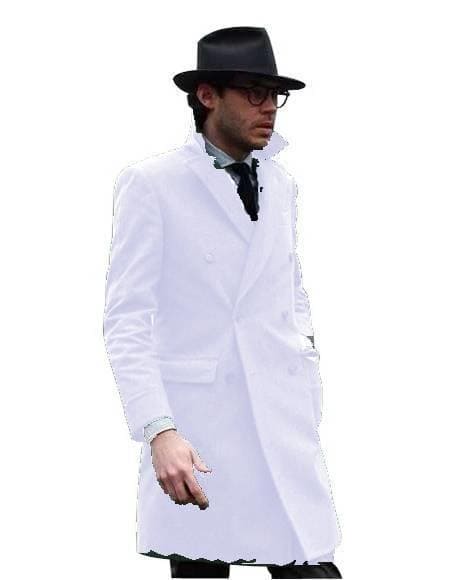 Mens Driving Coat - Mens Carcoat - White Wool Coat - AlbertoNardoniStore