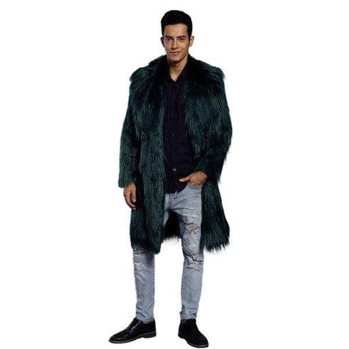 Mens Faux Fur Coats Jacket Fur Men GreenThick Fake Coat Men Long Jacket Faux Leather Coats - AlbertoNardoniStore