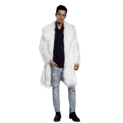 Mens Faux Fur Coats Jacket Fur Men White Thick Fake Coat Men Long Jacket Faux Leather Coats - AlbertoNardoniStore