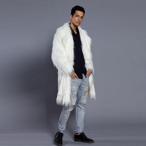 Mens Faux Fur Coats Jacket Fur Men White Thick Fake Coat Men Long Jack Alberto Nardoni