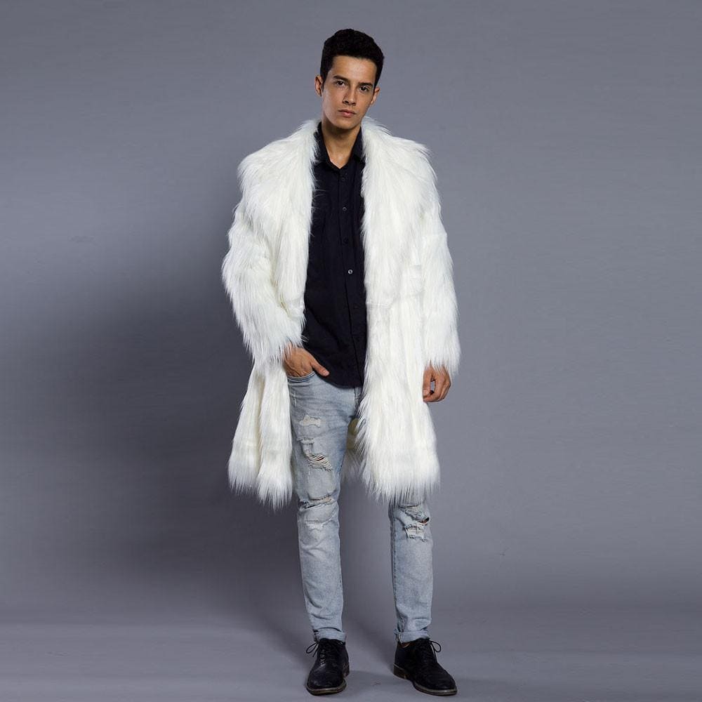 White faux fur coat with leather