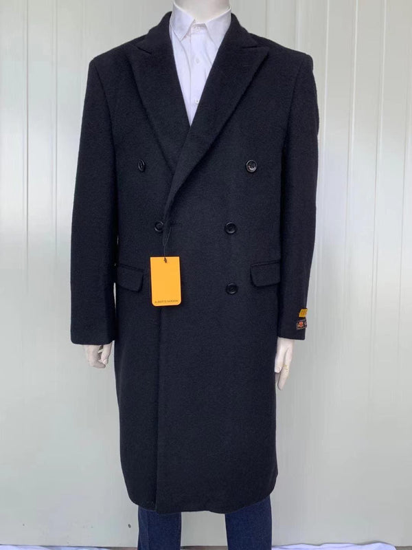 Mens Full Length Wool and Cashmere Overcoat - Winter Topcoats - Black - AlbertoNardoniStore