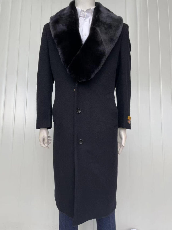 Mens Full Length Wool and Cashmere Overcoat - Winter Topcoats - Black Coat - AlbertoNardoniStore