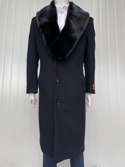 Mens Full Length Wool and Cashmere Overcoat - Winter Topcoats - Black - AlbertoNardoniStore