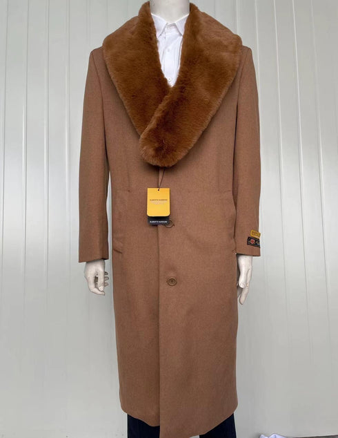 Mens Full Length Wool and Cashmere Overcoat - Winter Topcoats - Brown Coat - AlbertoNardoniStore