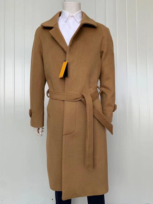 Mens Full Length Wool and Cashmere Overcoat - Winter Topcoats - Camel Coat - AlbertoNardoniStore