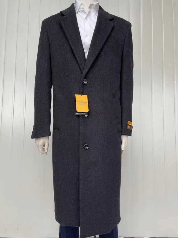 Mens Full Length Wool and Cashmere Overcoat - Winter Topcoats - Charcoal - AlbertoNardoniStore