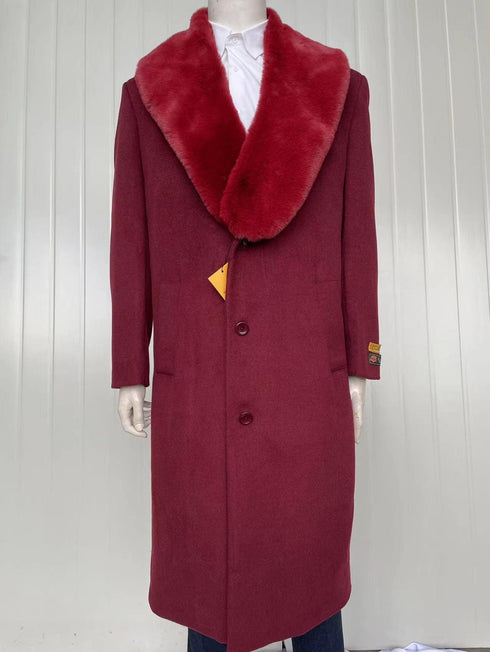 Mens Full Length Wool and Cashmere Overcoat - Winter Topcoats - Maroon Coat - AlbertoNardoniStore