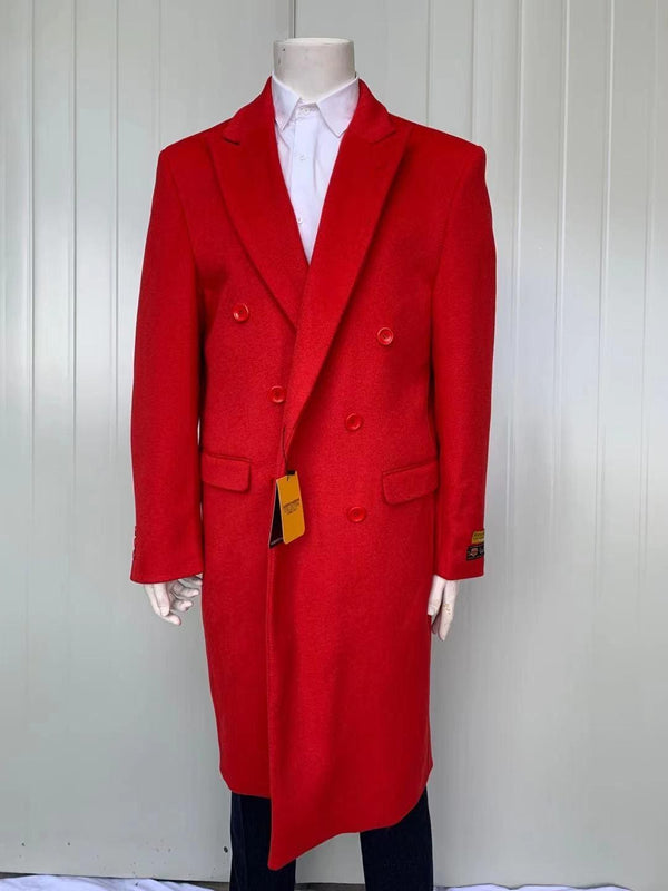 Mens Full Length Wool and Cashmere Overcoat - Winter Topcoats - Red Coat - AlbertoNardoniStore