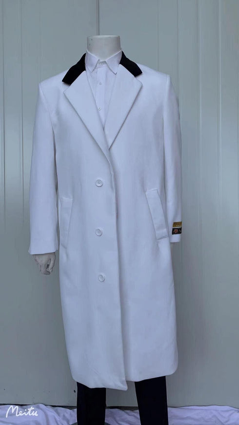 Mens Full Length Wool and Cashmere Overcoat - Winter Topcoats - White - AlbertoNardoniStore