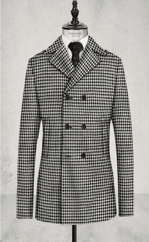 Mens Gray Plaid Pea Coat - Wool Checkered Peacoat - AlbertoNardoniStore