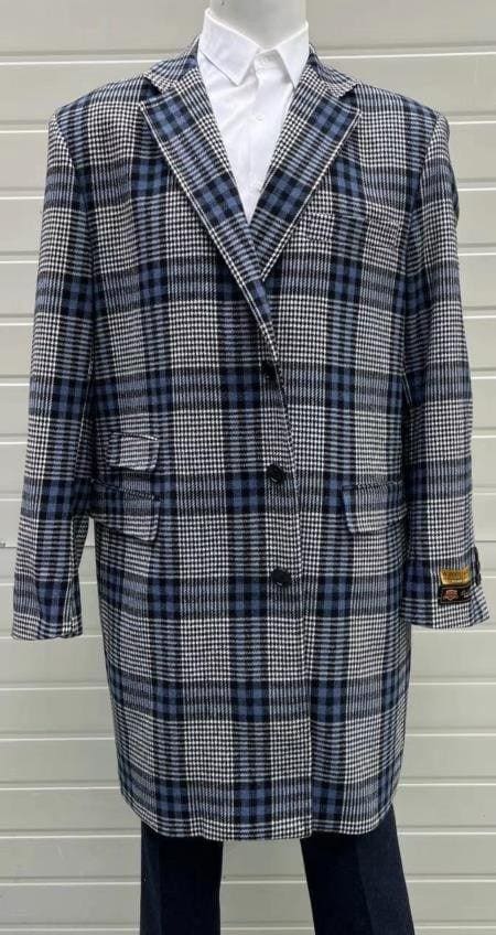Mens Gray Plaid Pea Coat - Wool Checkered Peacoat - AlbertoNardoniStore