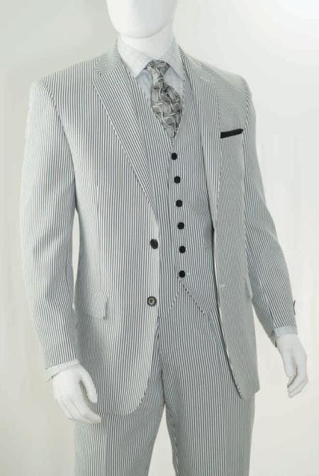 Mens Gray Seersucker Suit - AlbertoNardoniStore