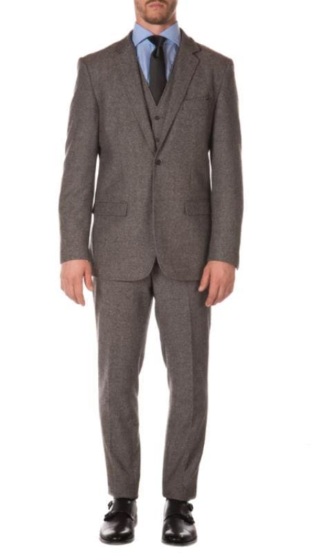 Mens Gray Tweed Suit - Grey Wool Suit - Winter Fabric Heavy Suit - AlbertoNardoniStore