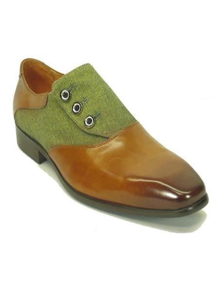 Mens Green Dress Shoes Mens Button-Up Stylish Dress Loafer -Cognac - Mens Light Brown Mens Dress Shoes - AlbertoNardoniStore