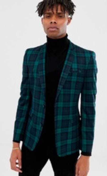 Mens Green Plaid Blazer - AlbertoNardoniStore