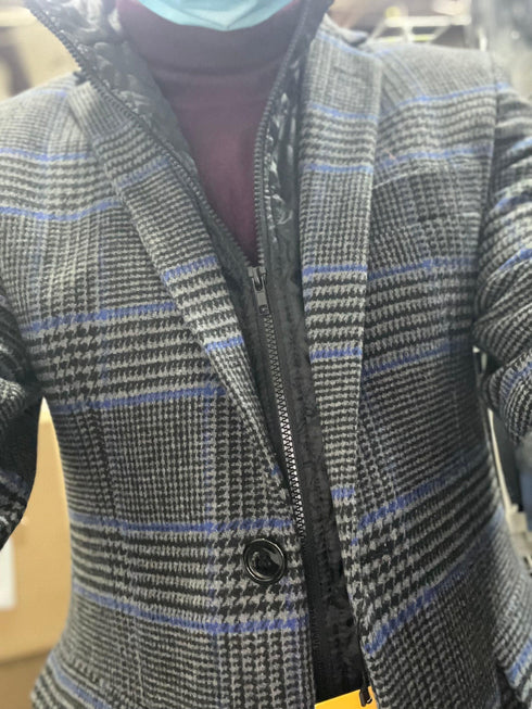 Mens Houndstooth Charcoal Grey With Blue Pattern Plaid Blazer - Windowpane Sport Coat - AlbertoNardoniStore