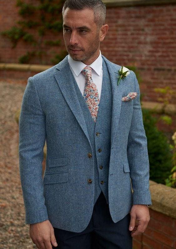 Mens Light Blue Tweed Suit - Groom Tweed Wedding Suit - AlbertoNardoniStore