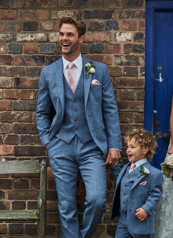 Mens Light Blue Tweed Suit - Groom Tweed Wedding Suit - AlbertoNardoniStore