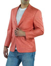 Mens Lightweight Blazer - Alberto Nardoni Brand Men's One Ticket Pocket Salmon ~ Coral Color Thread & Stitch 100% Linen Blazer - AlbertoNardoniStore