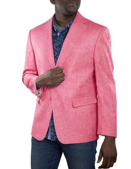 Mens Lightweight Blazer - Men's Fuchsia One Ticket Pocket Summer Fabric Linen Fabric Blazer - AlbertoNardoniStore