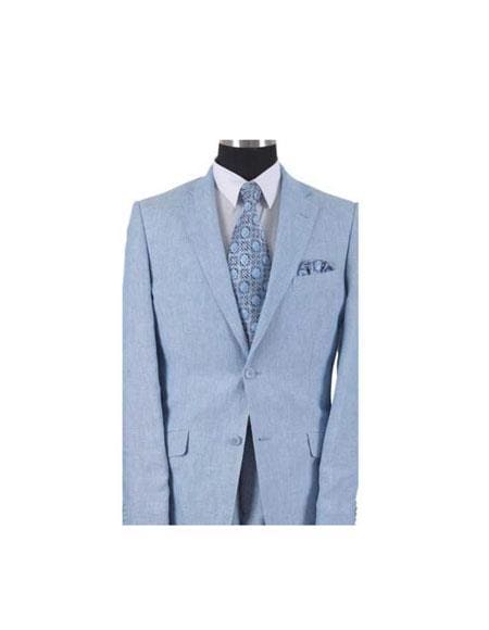 Mens Lightweight Blazer - Two Button With Elbow Patch Sleeve Light Blue Men's Linen Summer Suit Or Blazer Or Sportcoat - AlbertoNardoniStore