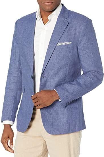 Mens Linen Blazer - Navy Peony Sport Coat - AlbertoNardoniStore