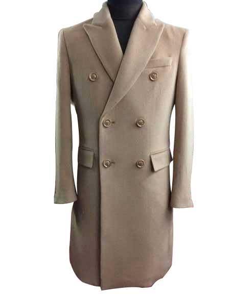 Mens Long Camel Coat -Winter Wool Double Breasted Long Overcoat ~ Camel Full Length - WholesCoat - AlbertoNardoniStore