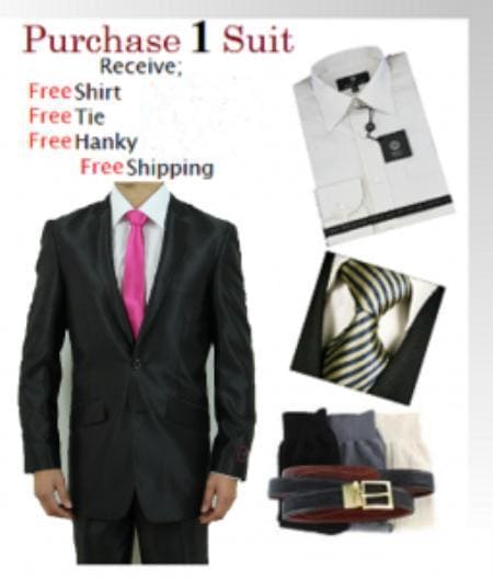 Mens Matching Suit With Shirt And Tie Combination Combo Deal - Black Shark Skin Suit - AlbertoNardoniStore