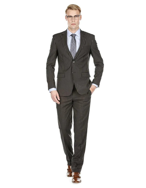 Mens Modern Fit Gangster Pinstripe Suit Charcoal - AlbertoNardoniStore