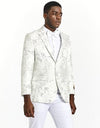 Mens Modern Fit White & Silver Floral Prom Tuxedo Blazer - AlbertoNardoniStore