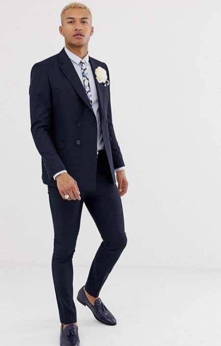 Mens Navy Blue Double Breasted Suit - AlbertoNardoniStore