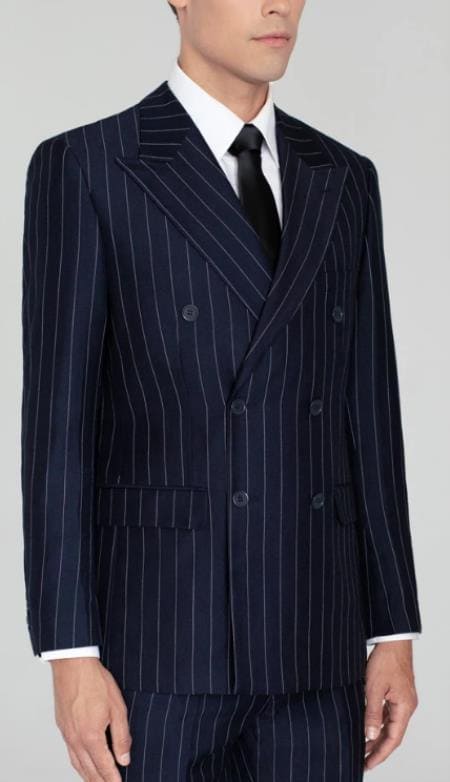 Mens Navy Blue Double Breasted Suit - AlbertoNardoniStore