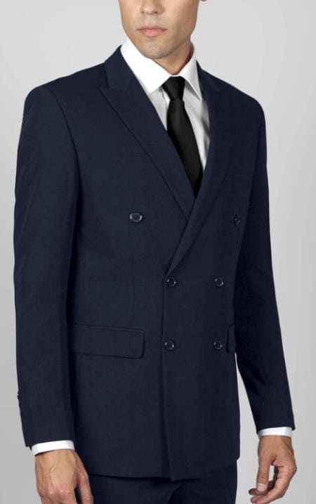 Mens Navy Blue Double Breasted Suit - AlbertoNardoniStore