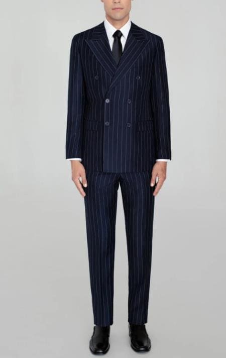 Mens Navy Blue Double Breasted Suit - AlbertoNardoniStore