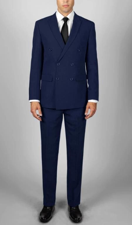 Mens Navy Blue Double Breasted Suit - AlbertoNardoniStore